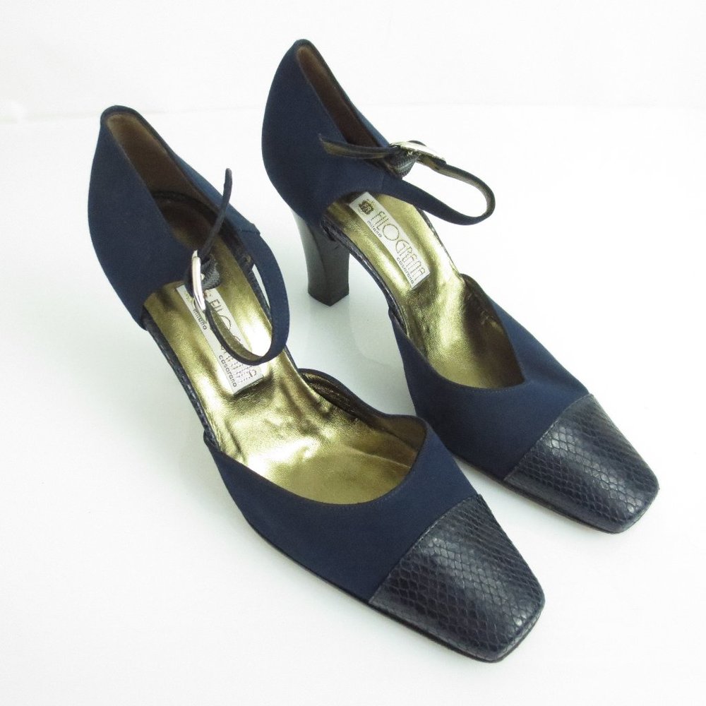 Escarpins Vintage FILOGRANA OF MILANO - Tout Cuir Marron Caramel - Taille 38.5 - Très Bon état
